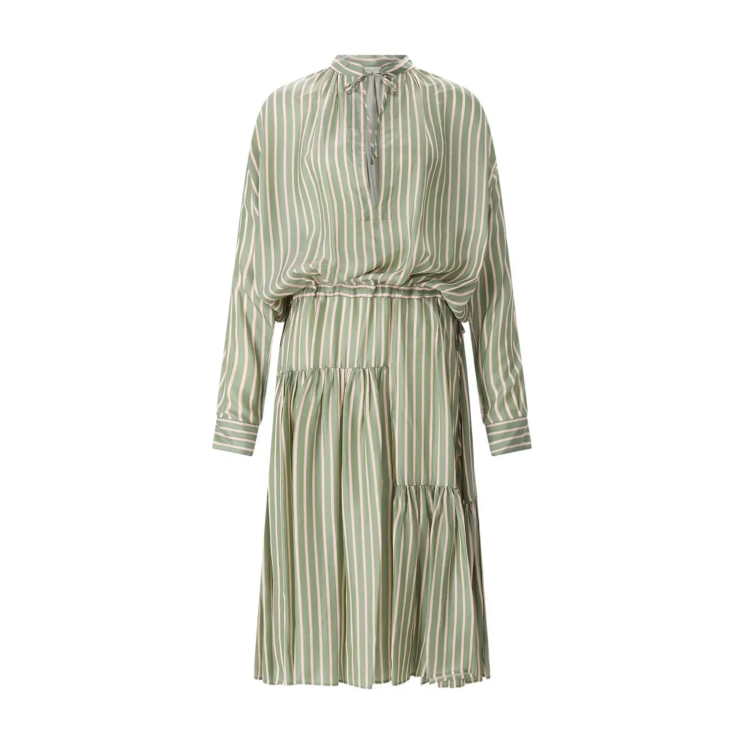 Gestreiftes Langarm-Midikleid