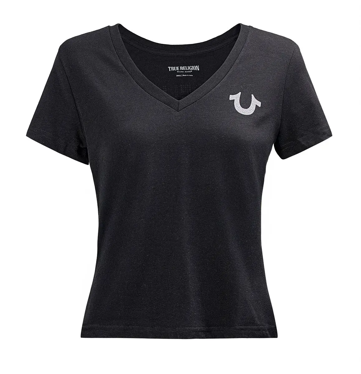 Figurbetontes V-Ausschnitt T-Shirt mit Logo
