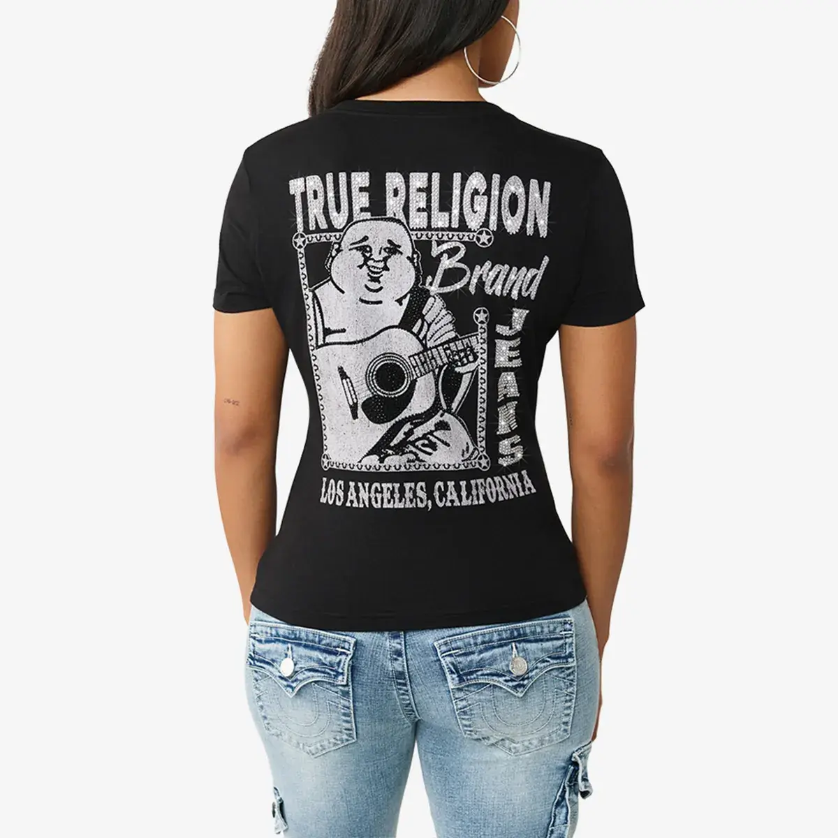 Figurbetontes V-Ausschnitt T-Shirt mit Logo