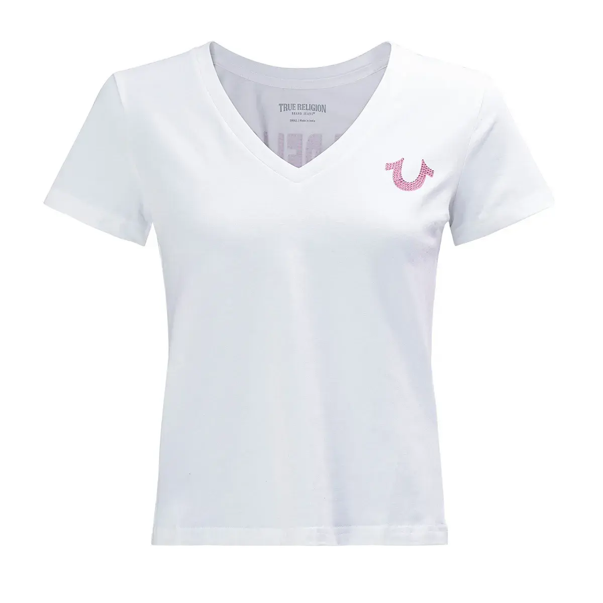 Damen V-Ausschnitt T-Shirt mit Strasslogo