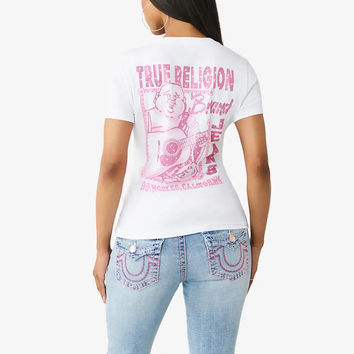 Damen V-Ausschnitt T-Shirt mit Strasslogo