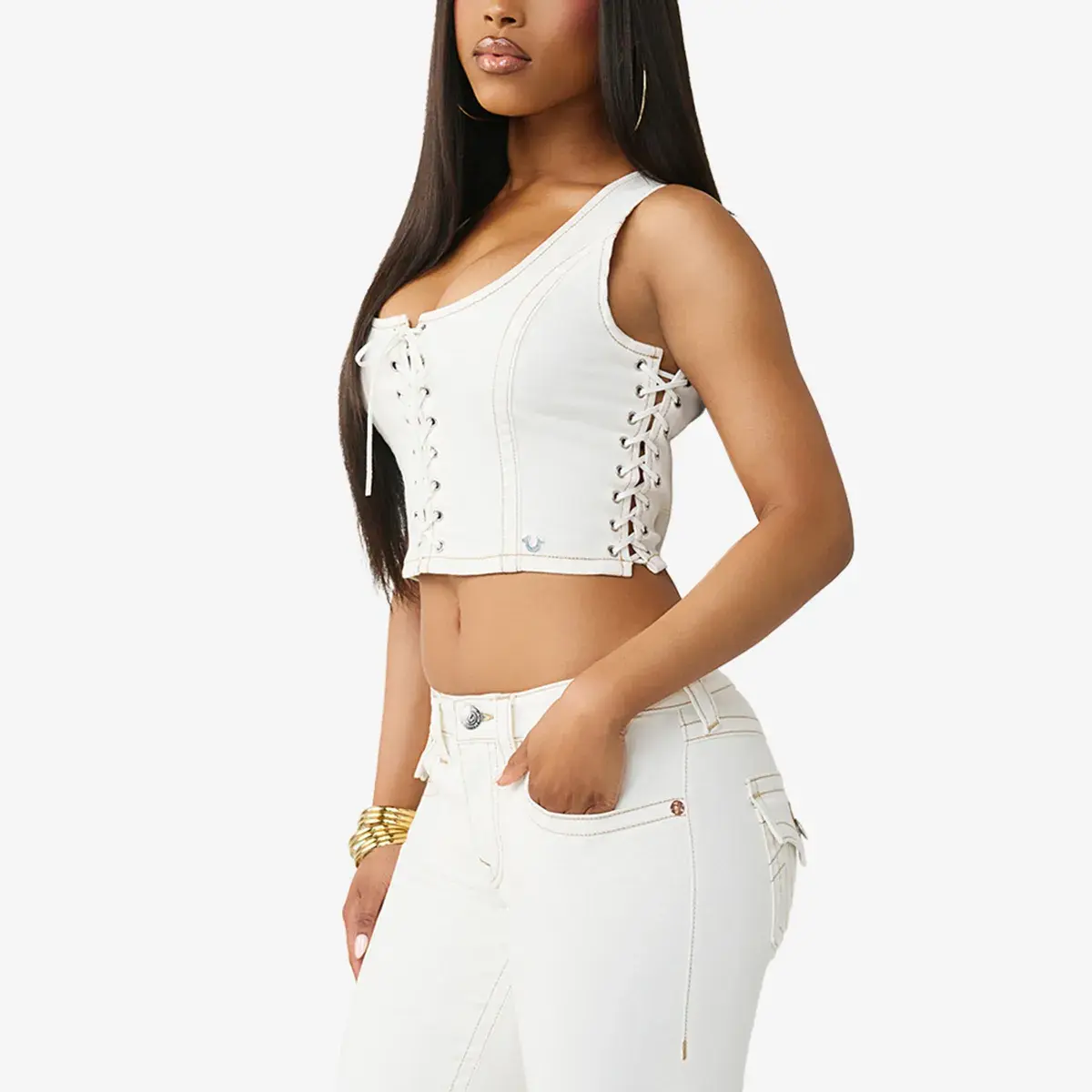 Kurzes Jeans-Top mit Schnürung