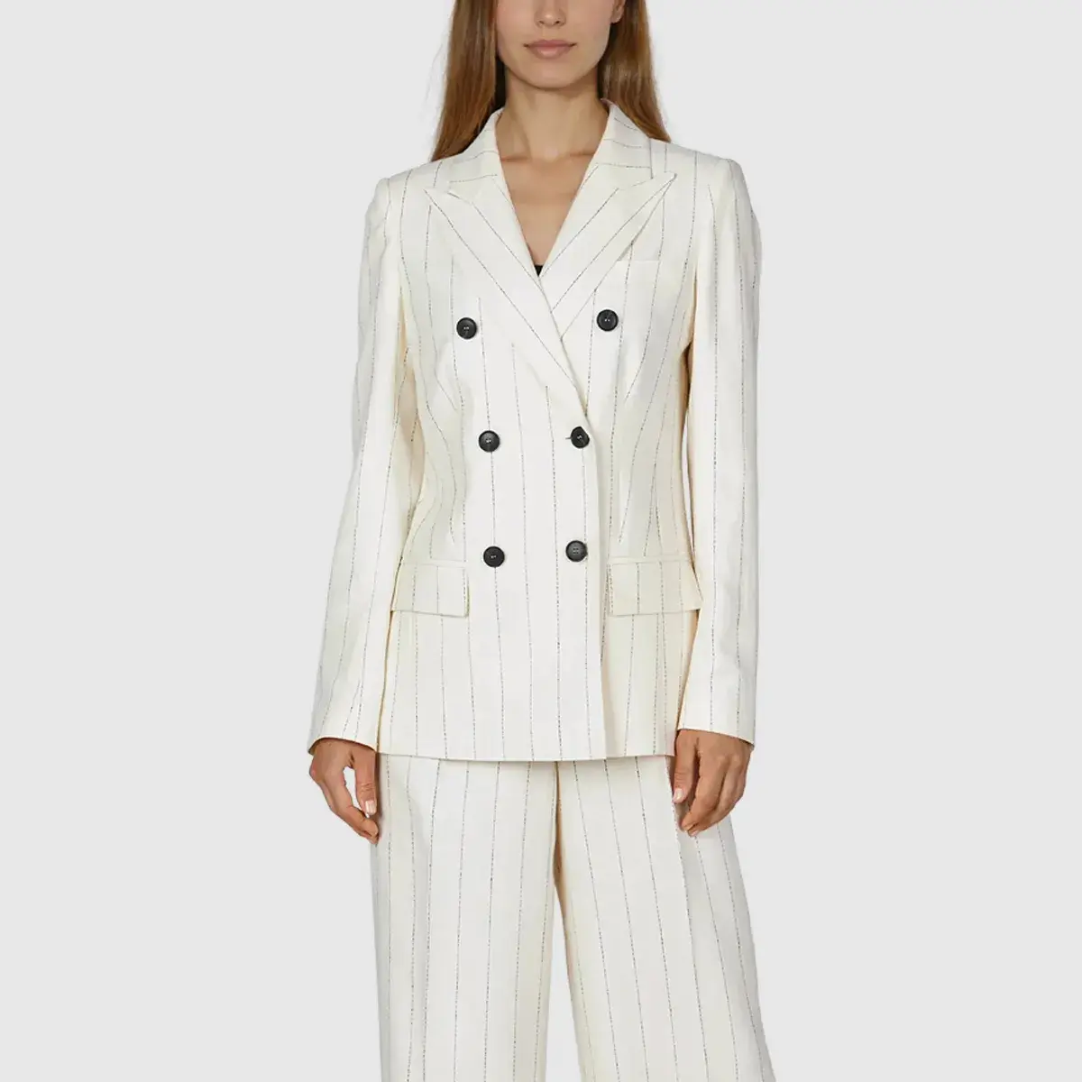 Gestreifter zweireihiger Blazer aus Leinenmischung