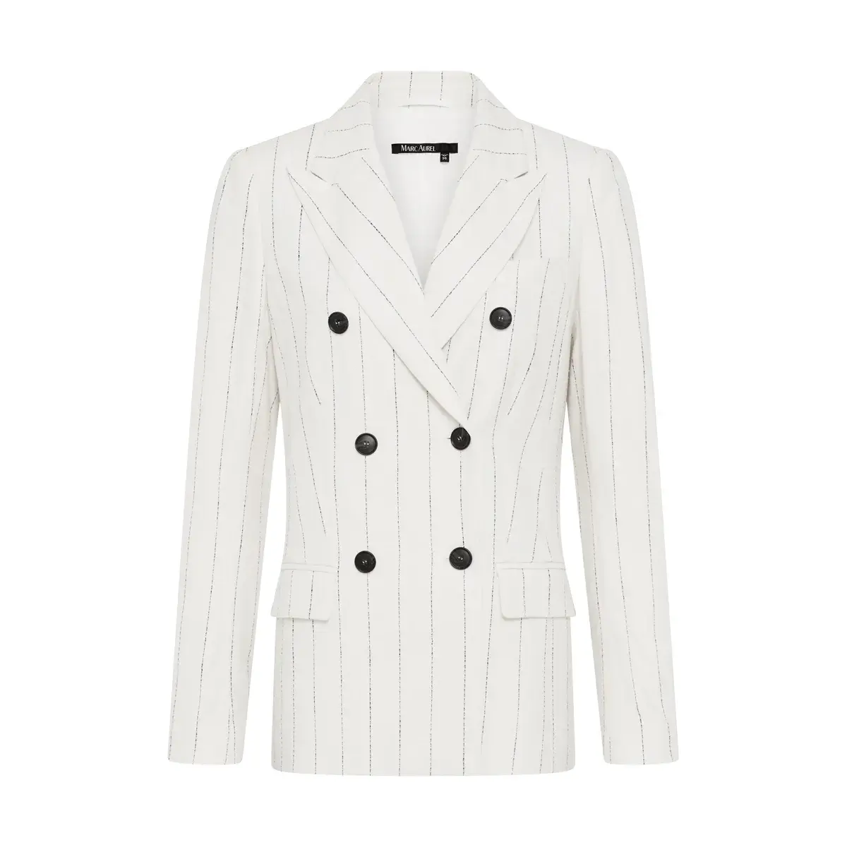 Gestreifter zweireihiger Blazer aus Leinenmischung
