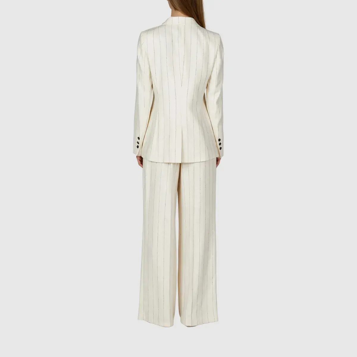 Gestreifter zweireihiger Blazer aus Leinenmischung