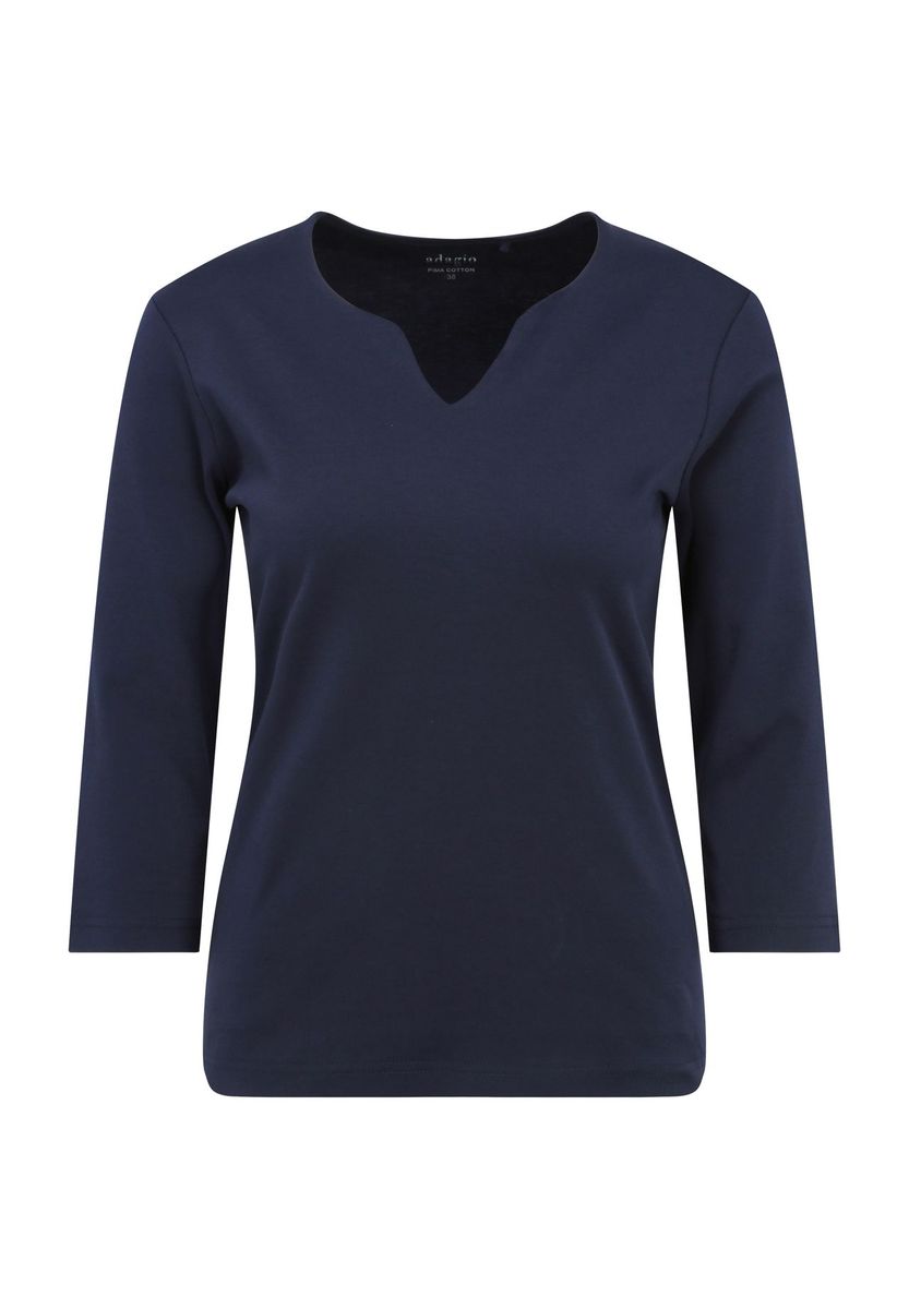 Klassisches marineblaues Shirt mit Schlitzkragen und 3/4-Ärmeln