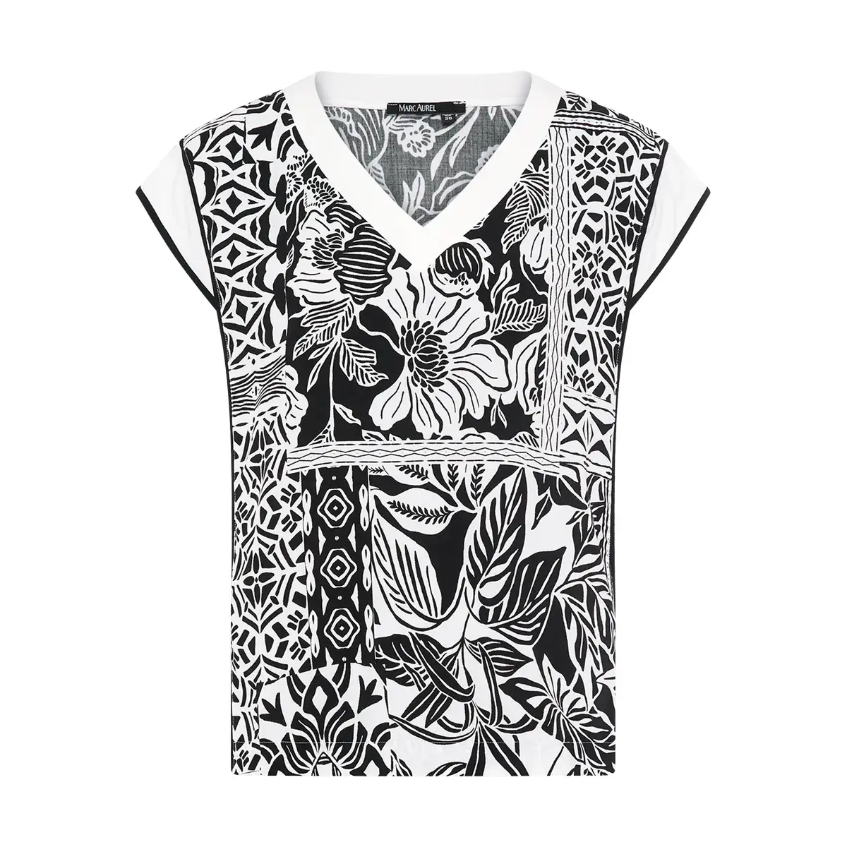 Top mit floral-geometrischem V-Ausschnitt