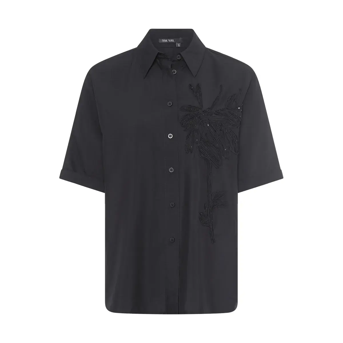 Schwarze kurzärmlige Bluse mit Knopfleiste