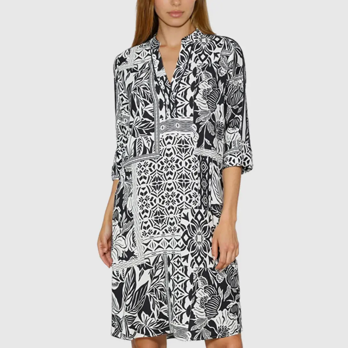 Kleid mit Patchwork-Print und lockerer Passform