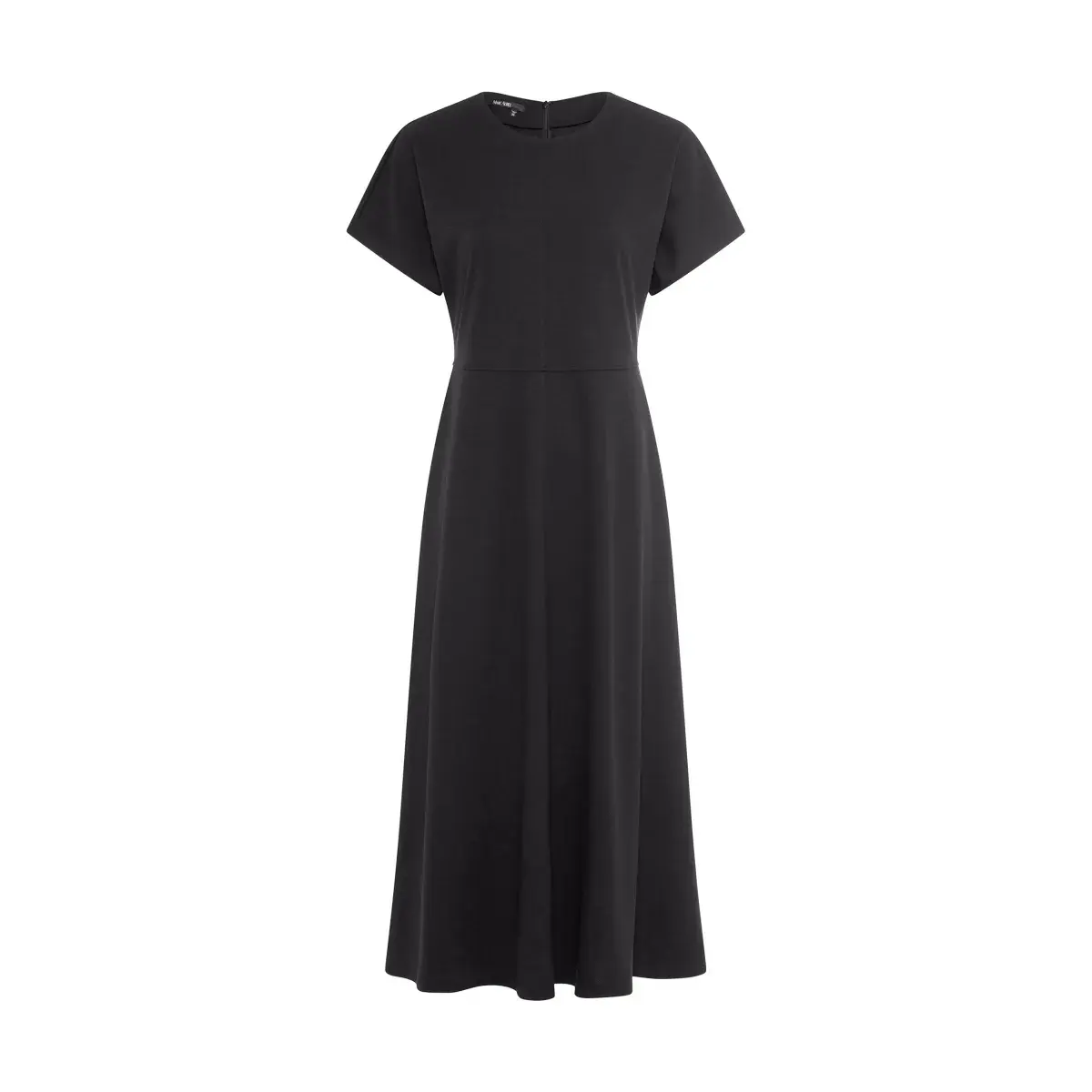 Schwarzes Midi-Kleid mit Fledermausärmeln