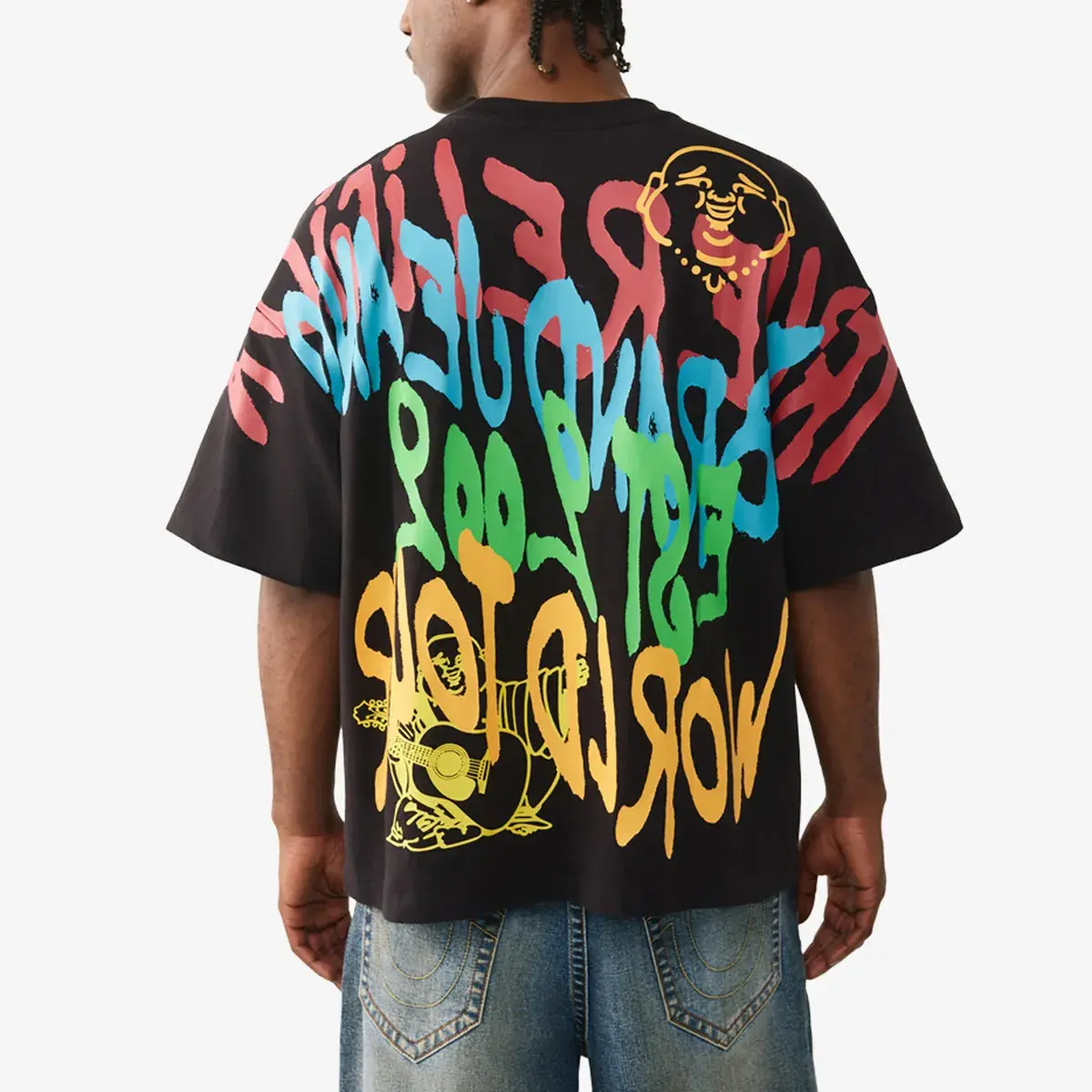 Oversized Baumwoll-T-Shirt mit Graffiti-Print