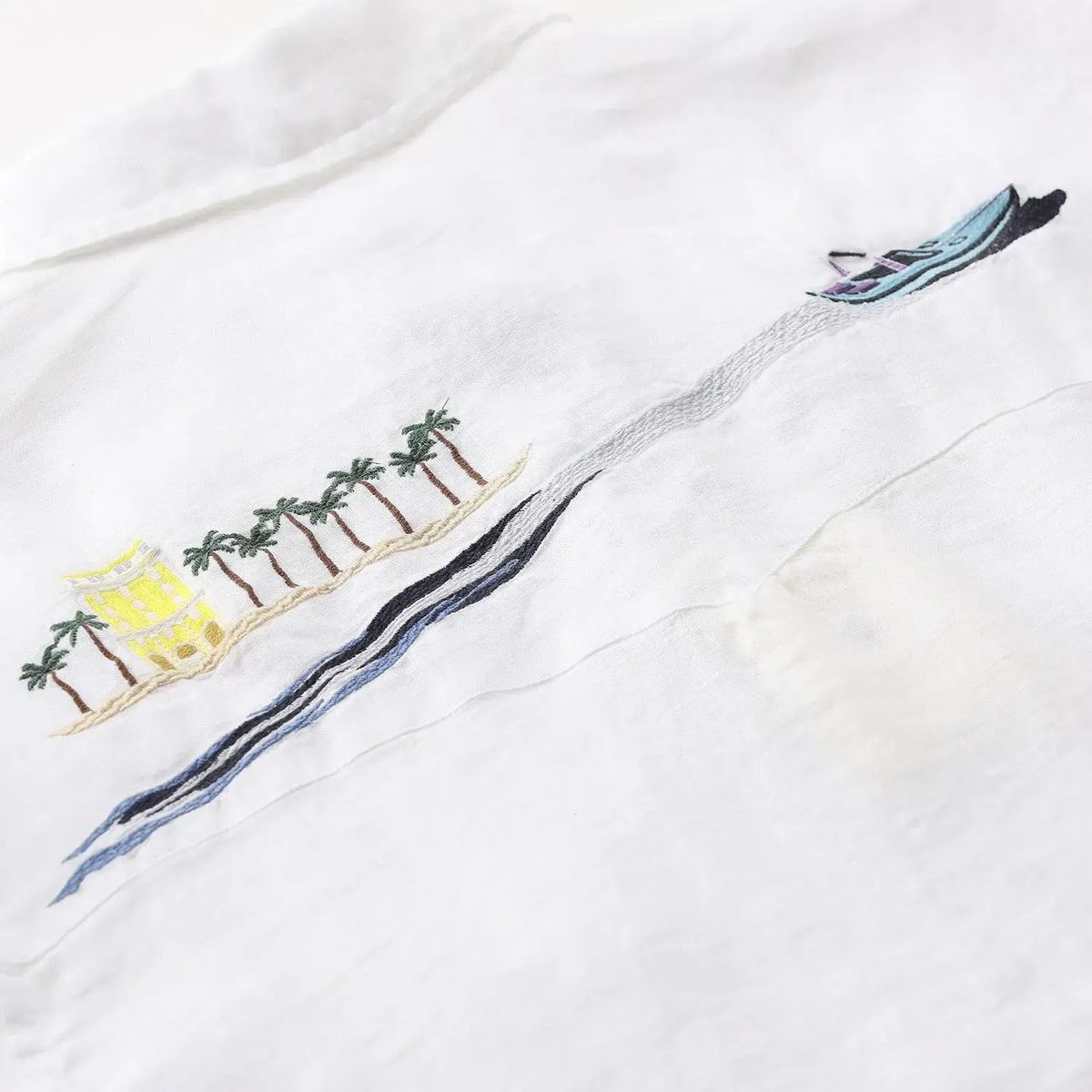 Weißes Leinen Resort Hemd mit Taschen