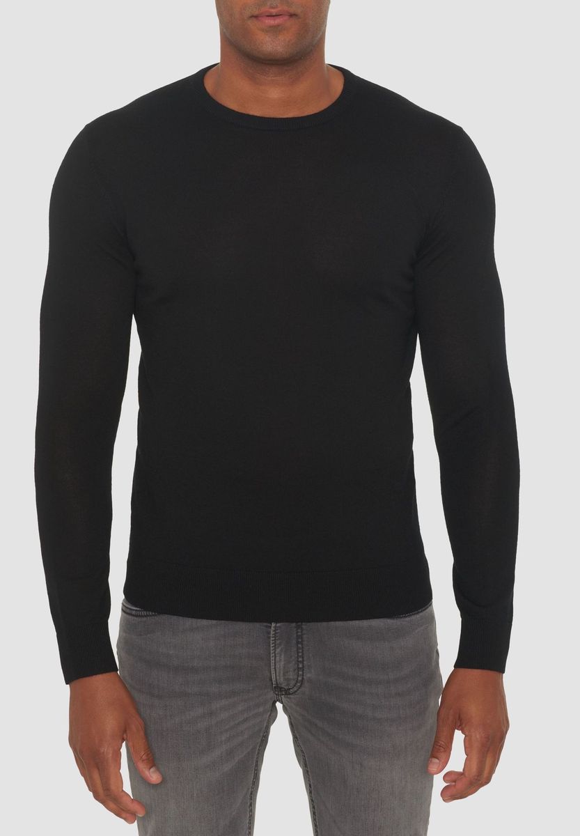 Klassischer Merinowolle Rundhals Pullover