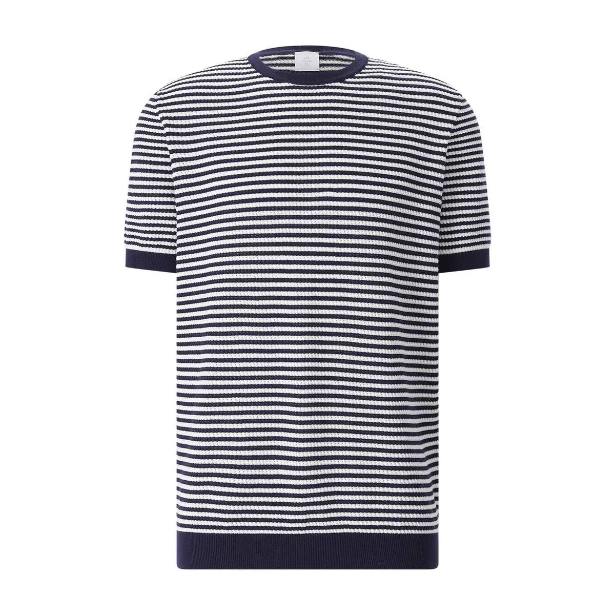 Marineblau-weiß gestreiftes Baumwoll-T-Shirt