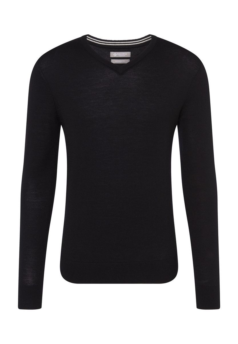 Herren Modern-Fit Wollpullover mit V-Ausschnitt