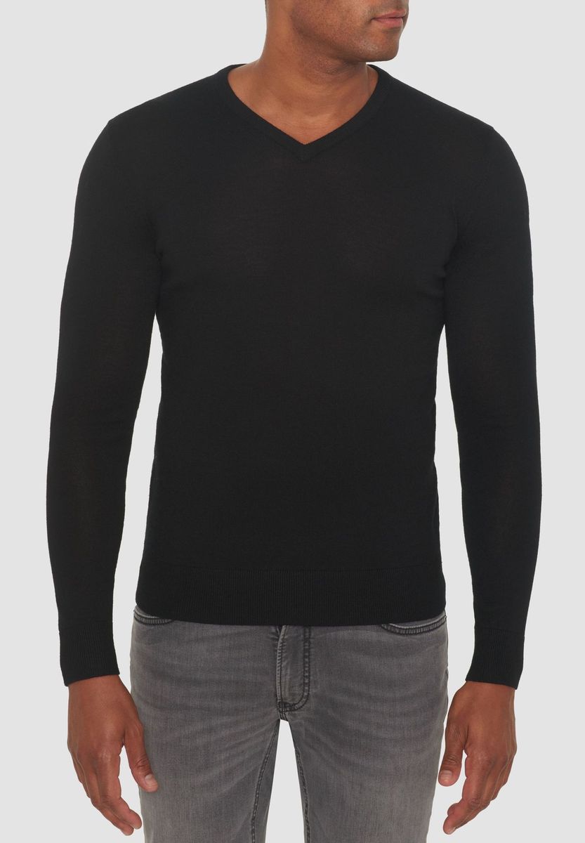 Herren Modern-Fit Wollpullover mit V-Ausschnitt