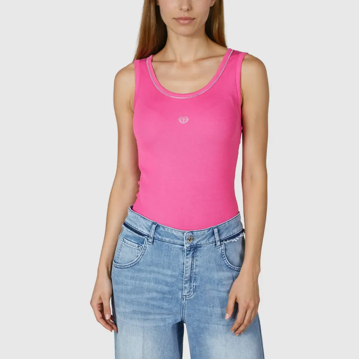 Pinkfarbenes Ripp-Tanktop mit Strass