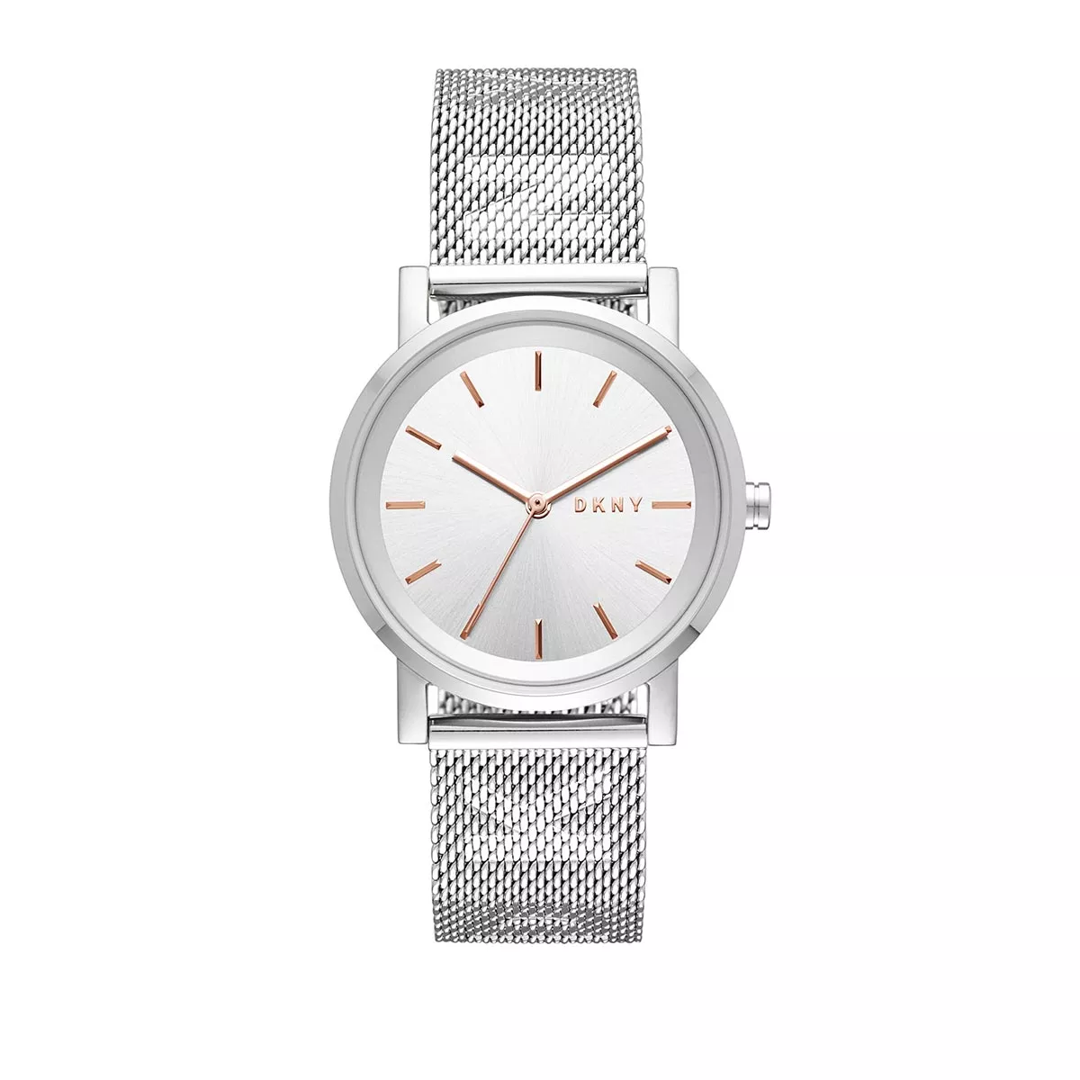 Silberne minimalistische Uhr mit Mesh-Armband