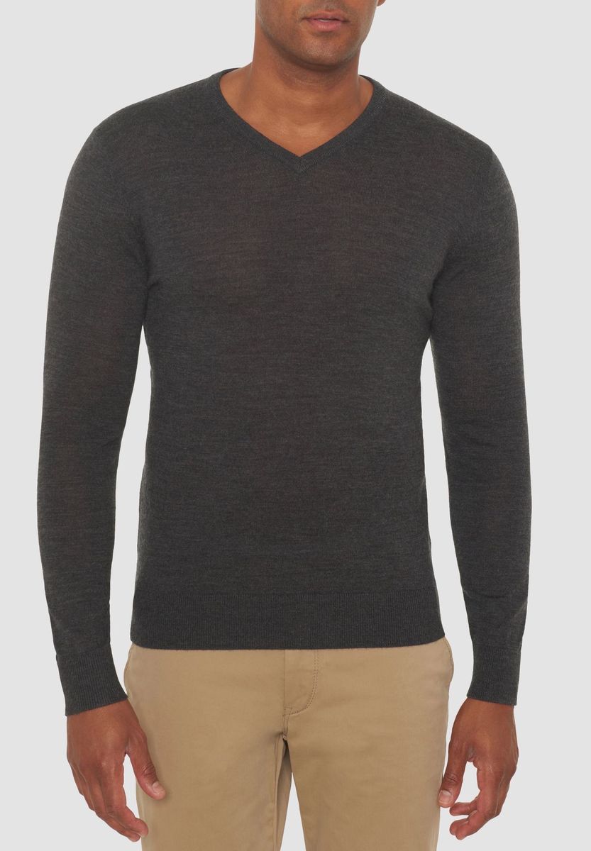 Herren Modern Fit V-Ausschnitt Wollpullover