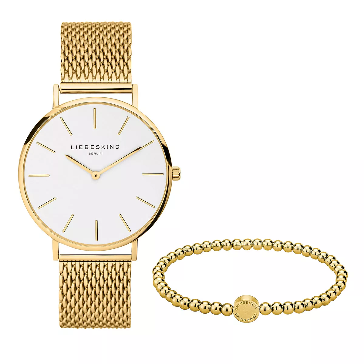 Minimalistische goldfarbene Uhr mit Mesh-Armband