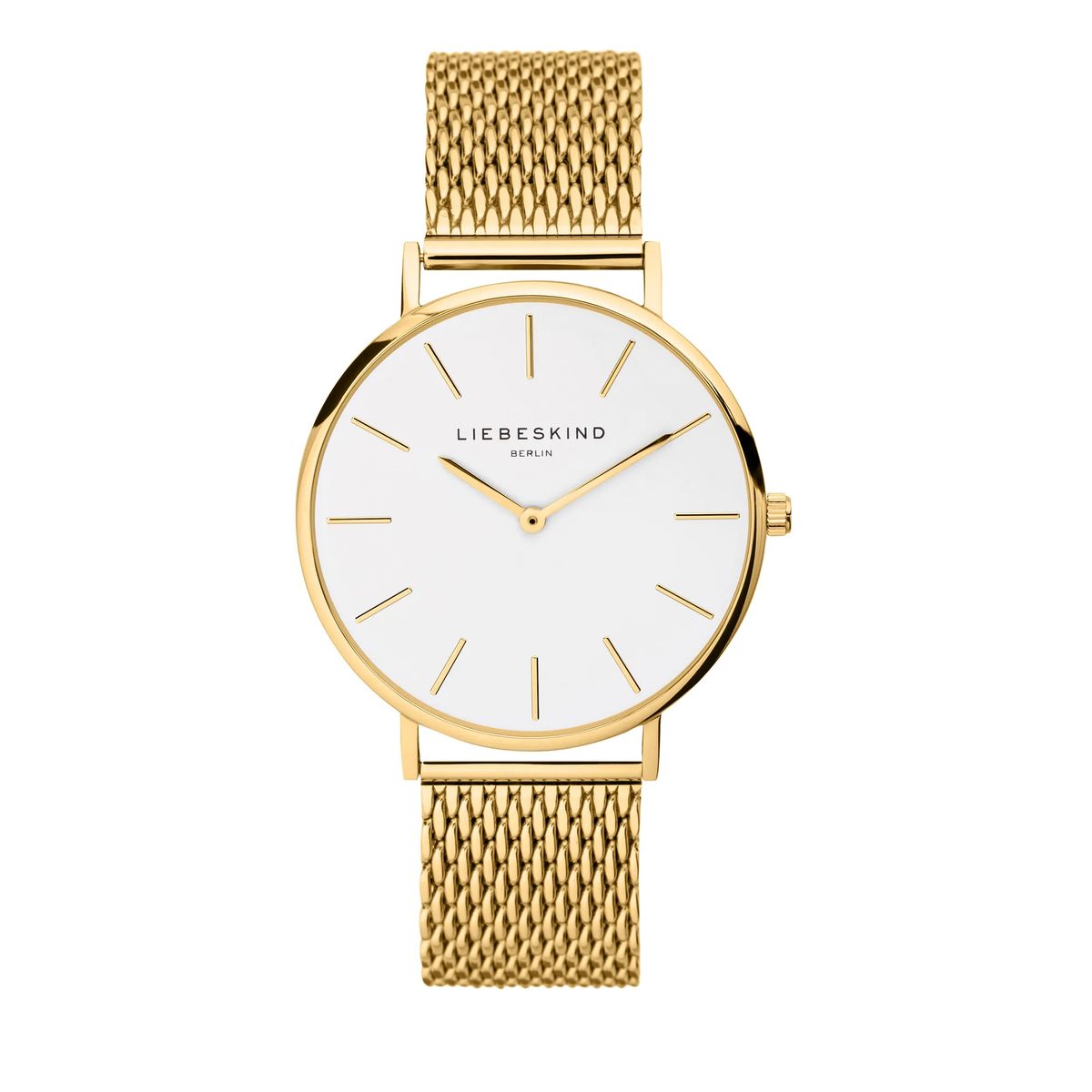 Minimalistische goldfarbene Uhr mit Mesh-Armband