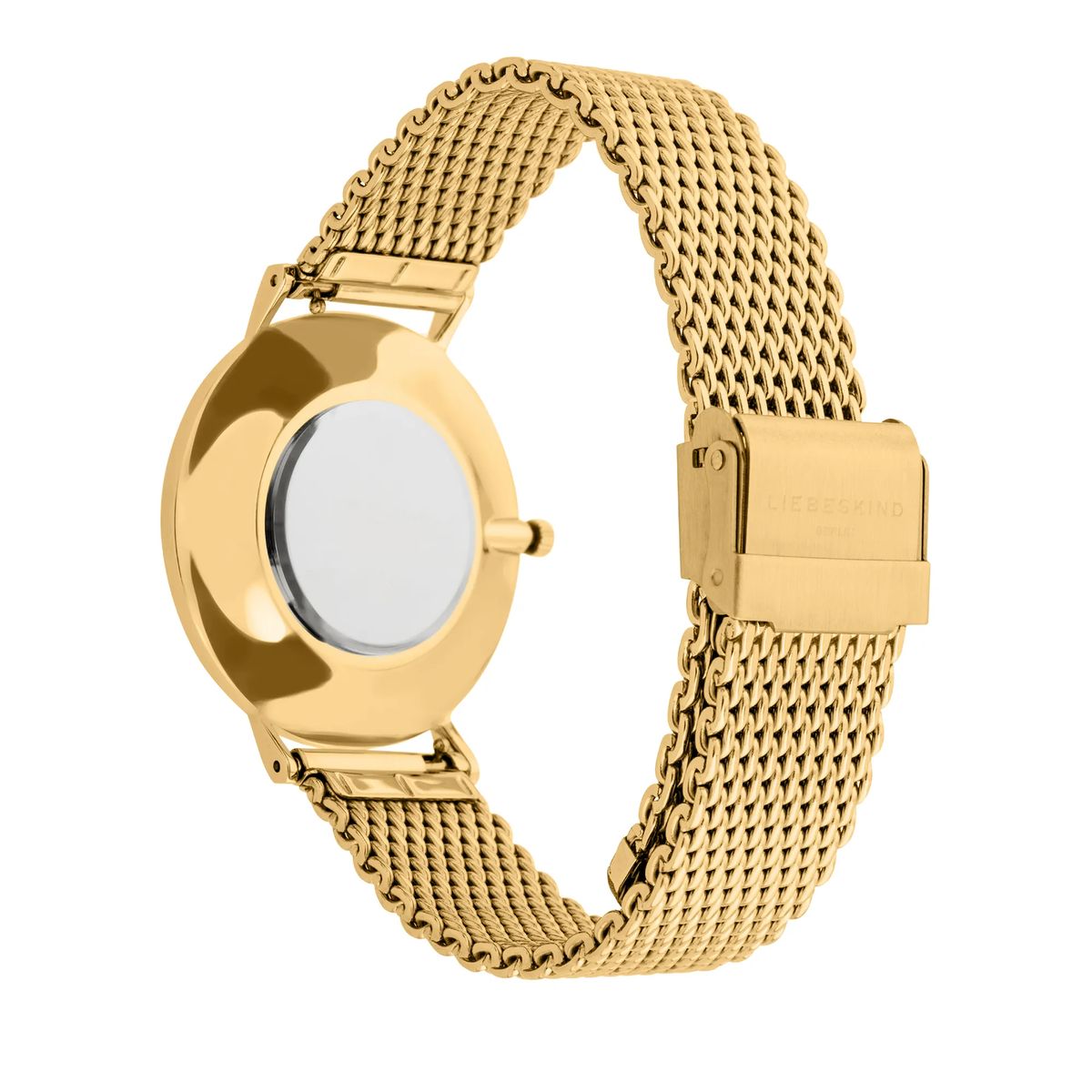 Minimalistische goldfarbene Uhr mit Mesh-Armband