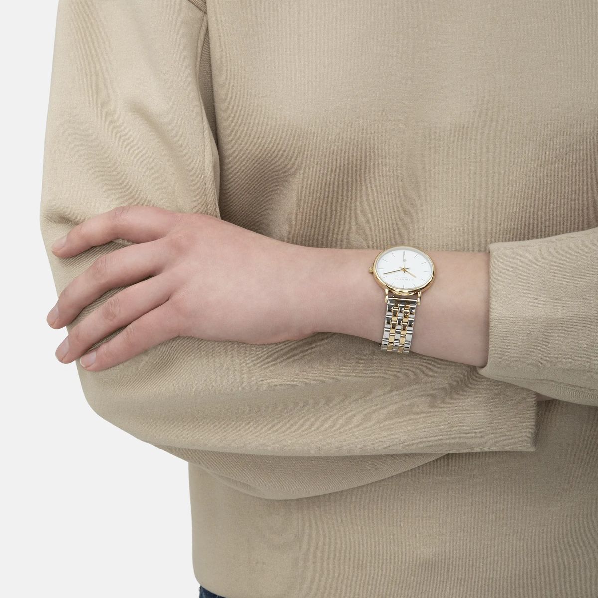 Zweifarbige Edelstahl-Armbanduhr