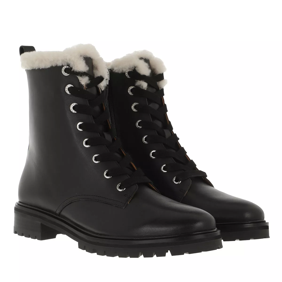 Schwarze Lederstiefel mit Schnürung und Shearlingfutter