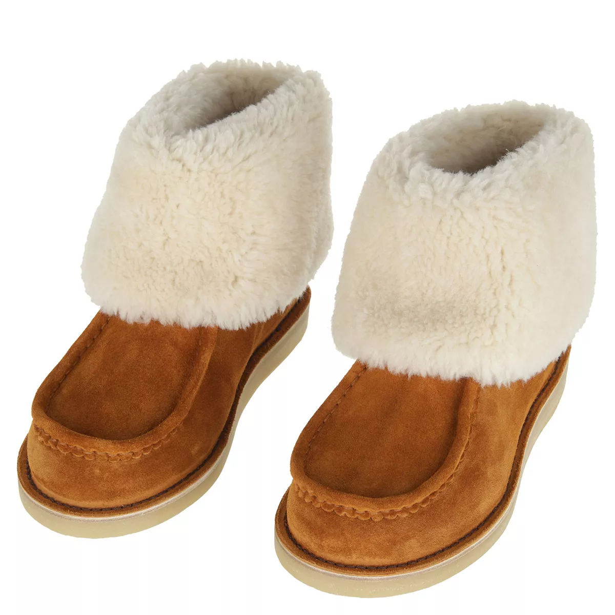 Cognacfarbene Wildleder-Stiefeletten mit Shearlingfutter