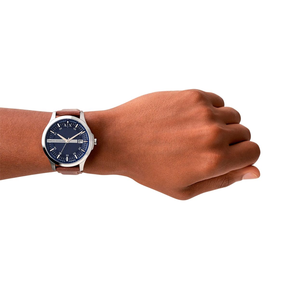 Herrenuhr blaues Zifferblatt braunes Leder