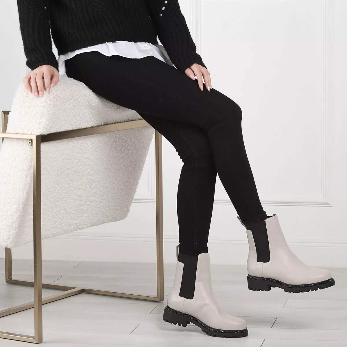 Beige Chelsea Leder Stiefeletten