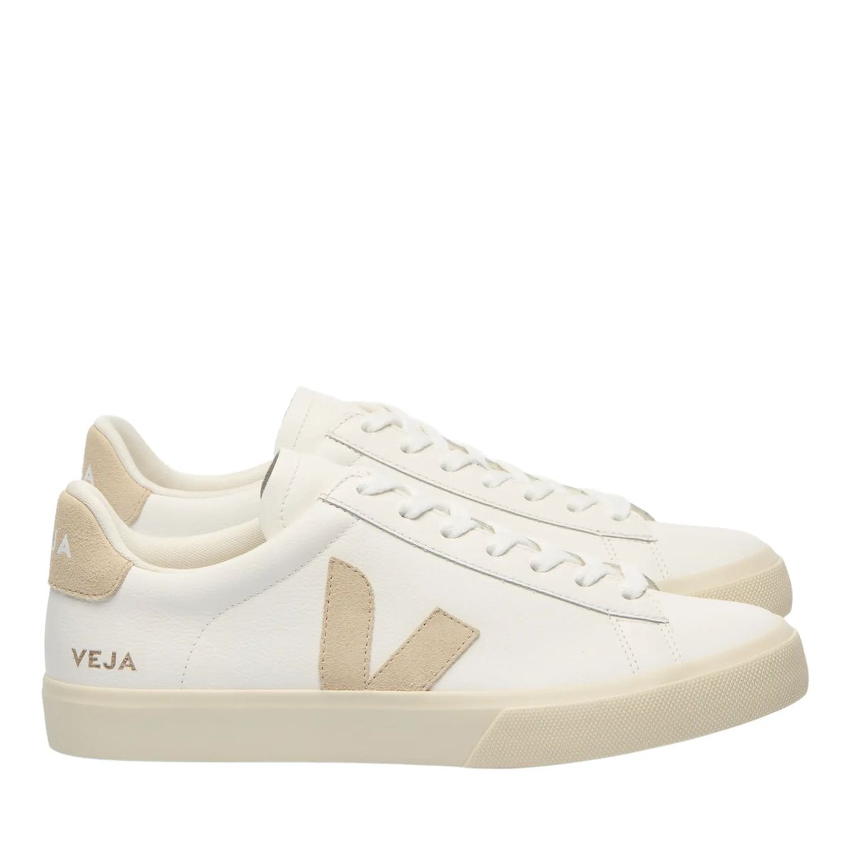 Creme Leder Low-Top Court Sneaker