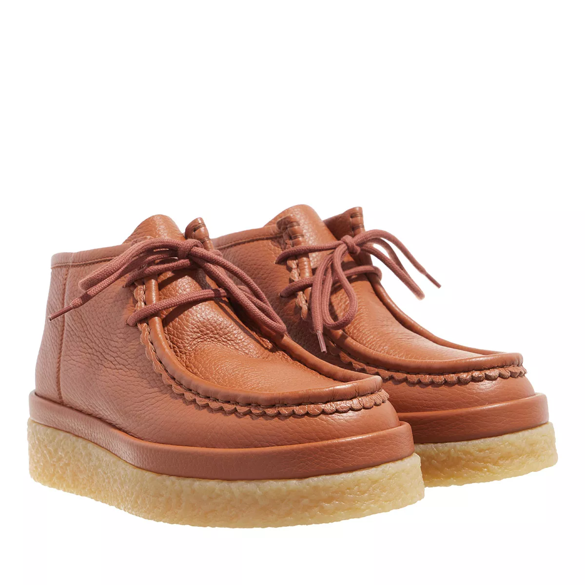 Cognacfarbene Leder Plateau Stiefeletten
