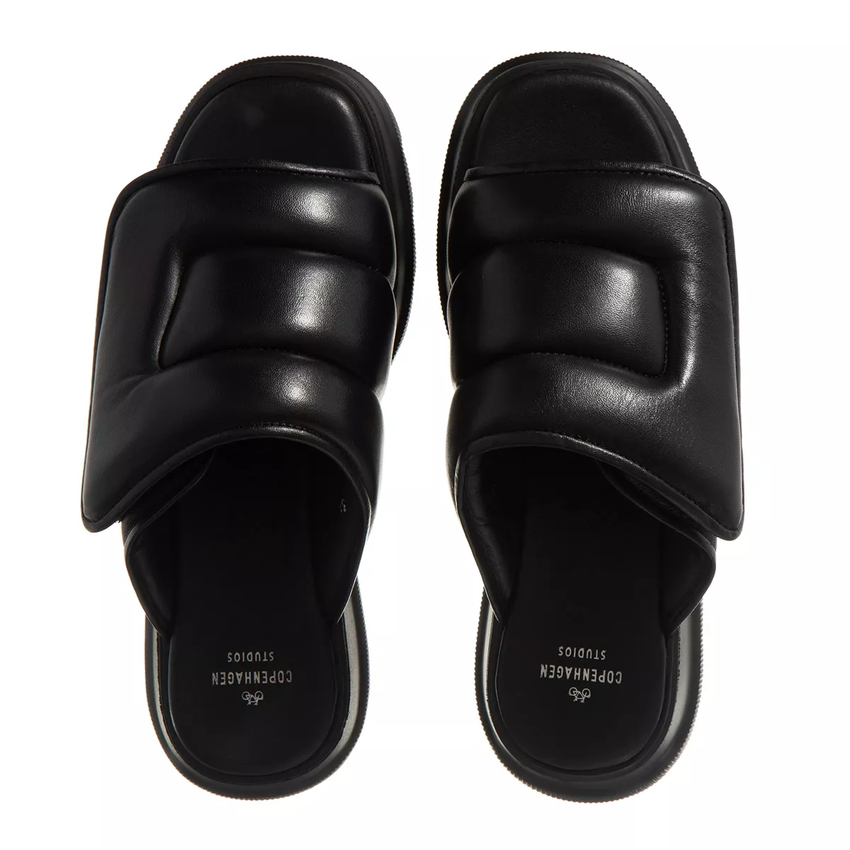 Gepolsterte Leder-Pantolette mit Plateau