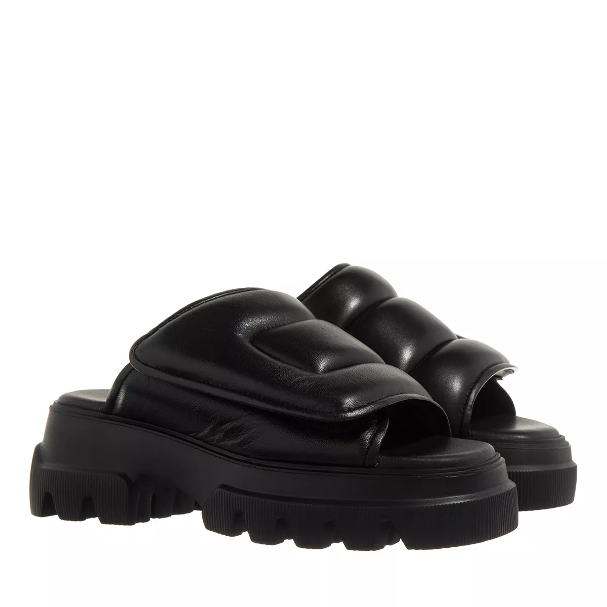 Gepolsterte Leder-Pantolette mit Plateau