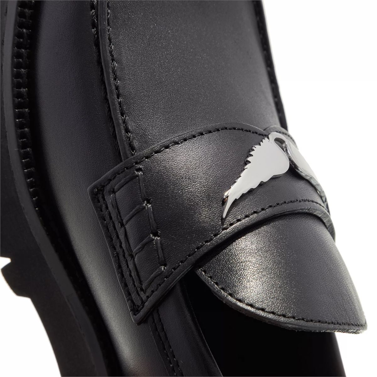 Schwarze Leder Loafer mit Flügeldetails