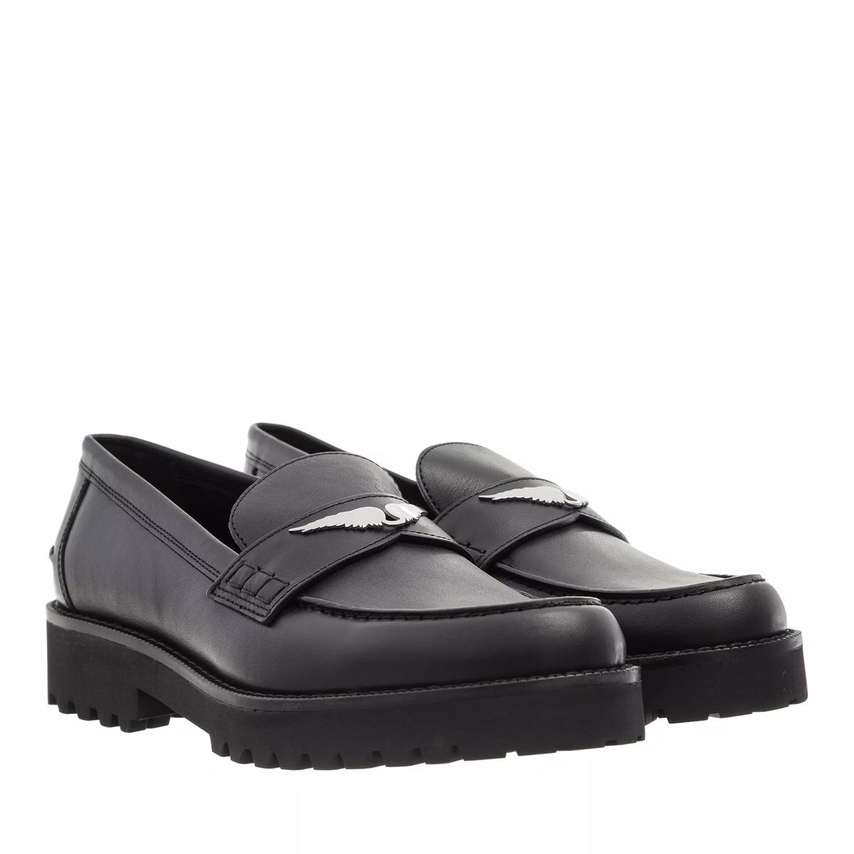 Schwarze Leder Loafer mit Flügeldetails