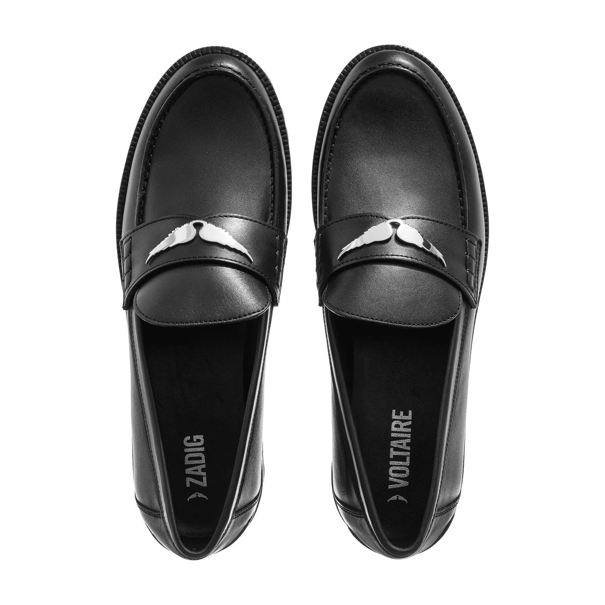 Schwarze Leder Loafer mit Flügeldetails