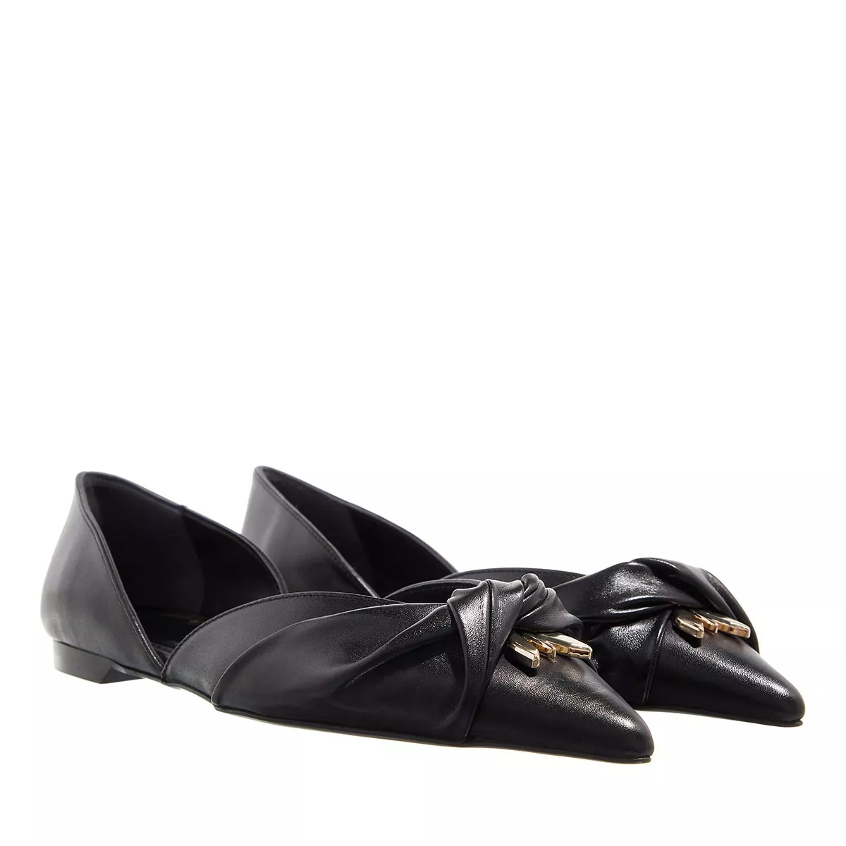 Ballerinas aus Leder mit Knotendetail und spitzer Zehe