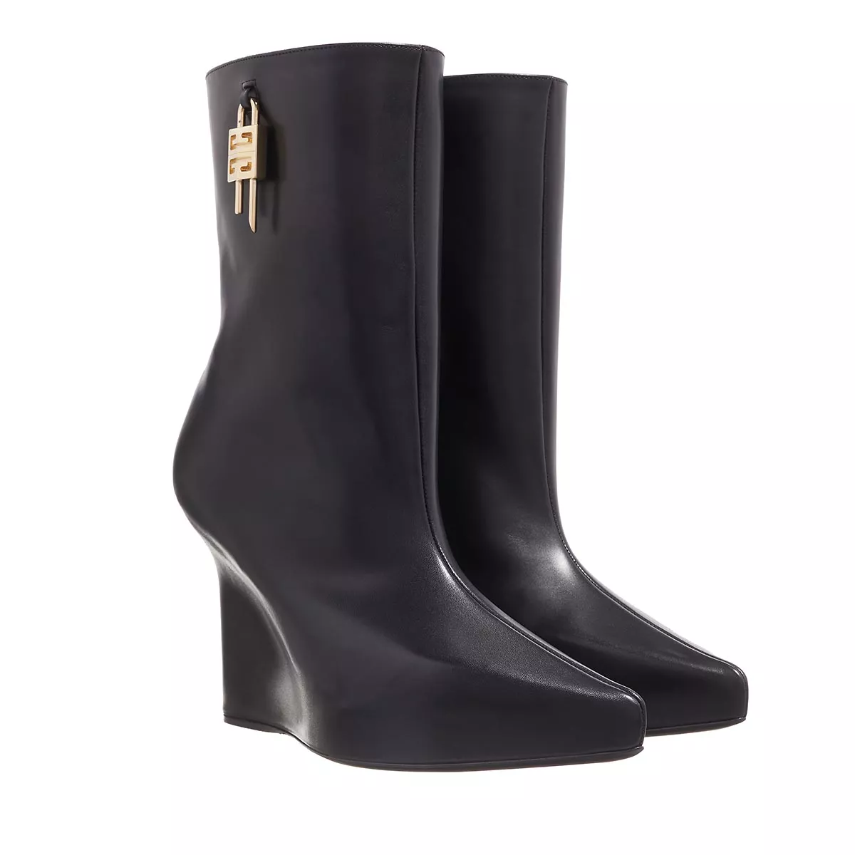 Schwarze Keilabsatzstiefel aus Leder