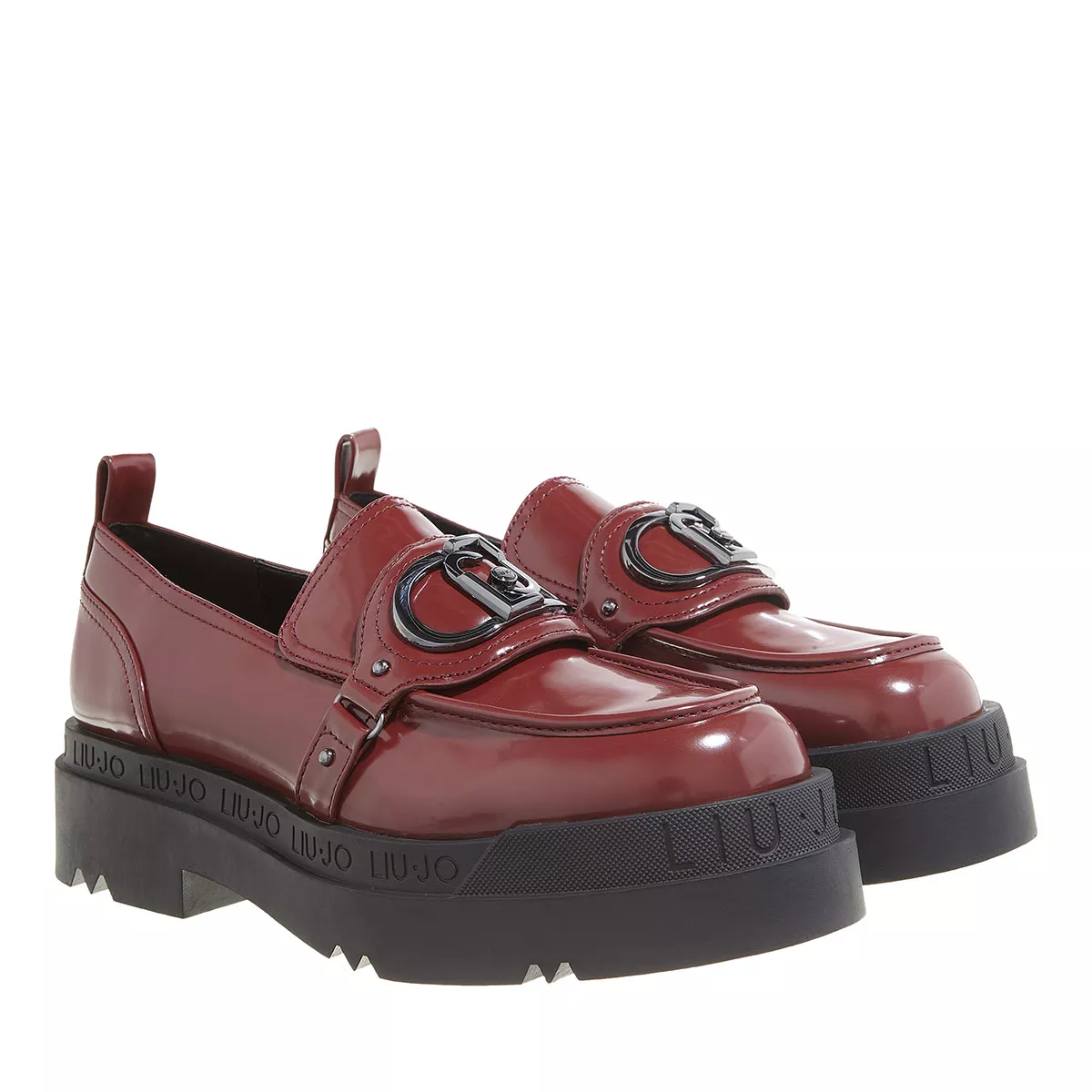 Burgunderfarbene Lackleder-Plateau-Loafer