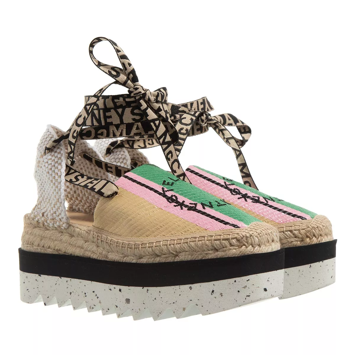 Gestreifte Bast Plateau Espadrille Sandale