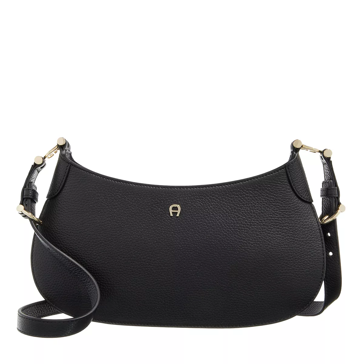 Schwarze Ledertasche mit Logo