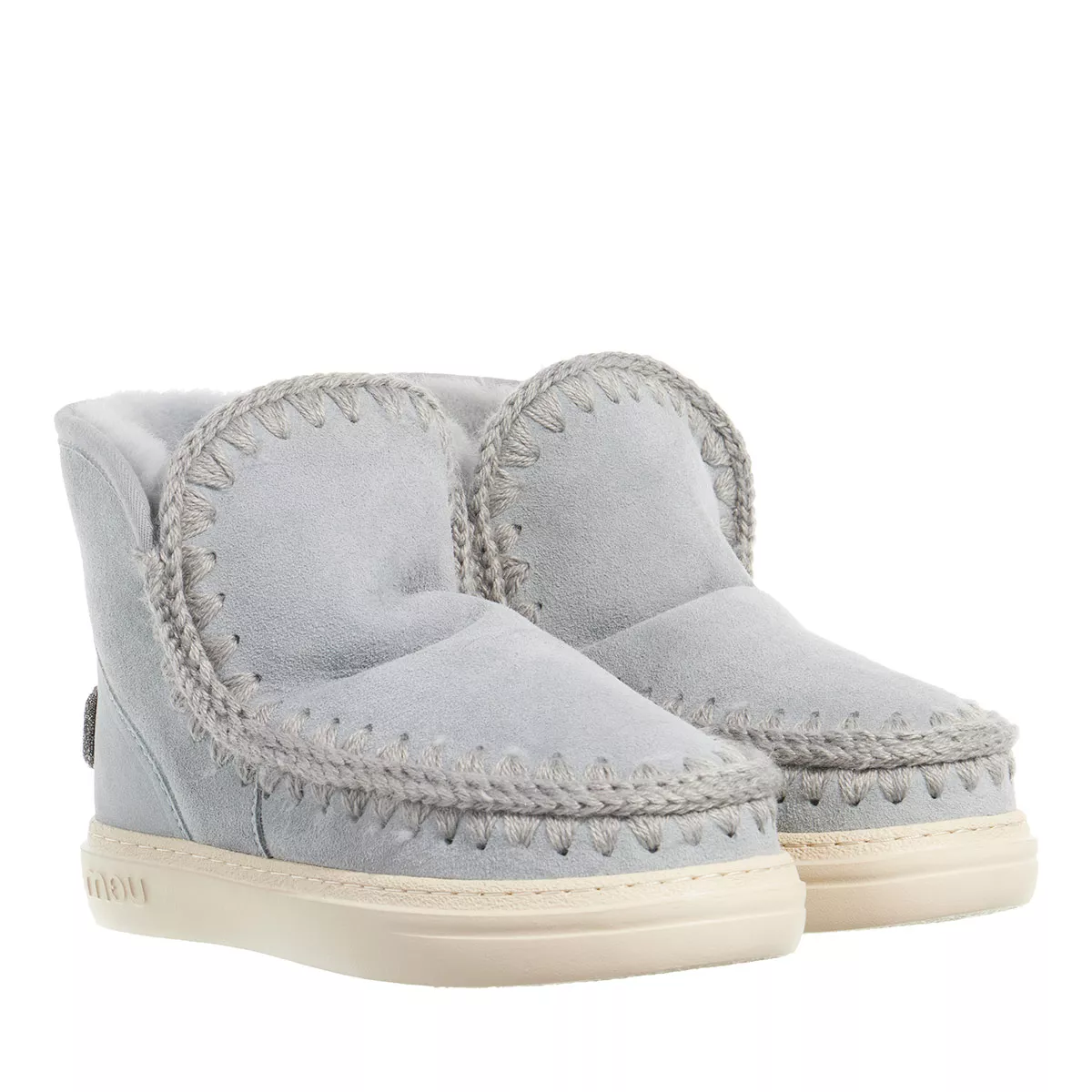 Hellblaue Wildleder-Stiefeletten mit Glitterlogo