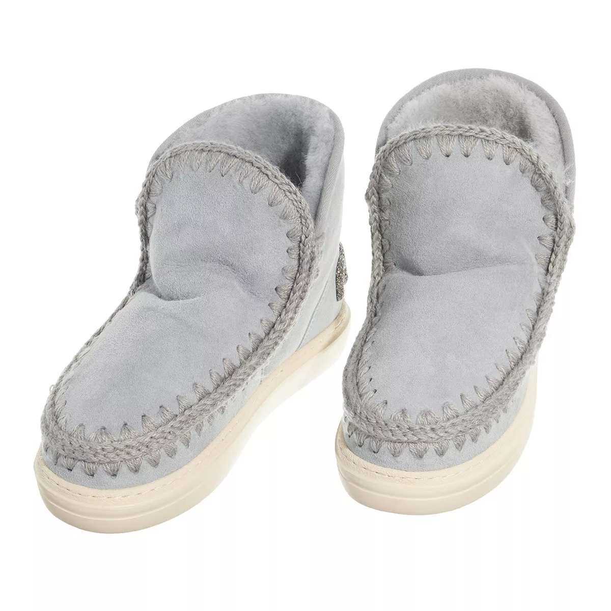Hellblaue Wildleder-Stiefeletten mit Glitterlogo