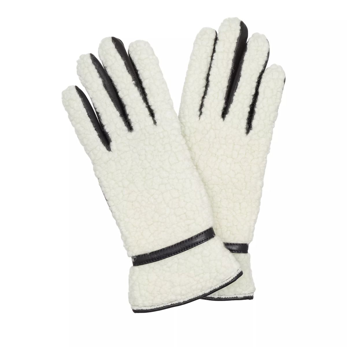 Schwarze und cremefarbene Handschuhe aus Shearling-Leder