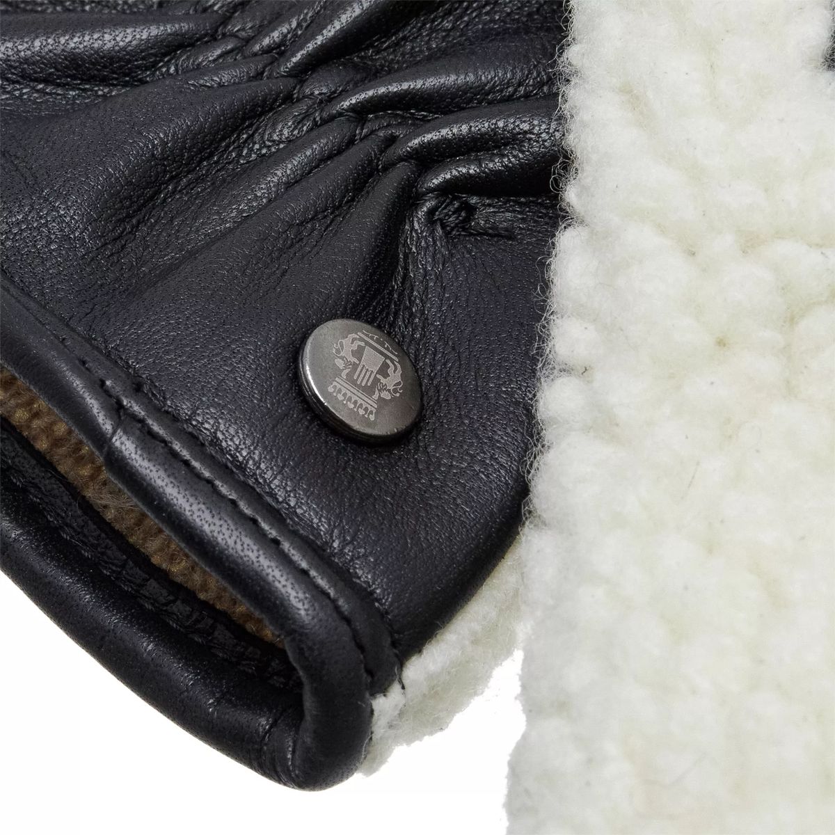 Schwarze und cremefarbene Handschuhe aus Shearling-Leder