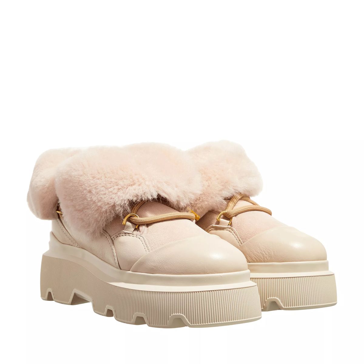 Plateau Lederstiefel mit Shearling-Manschette