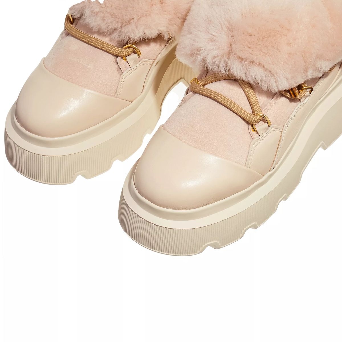 Plateau Lederstiefel mit Shearling-Manschette