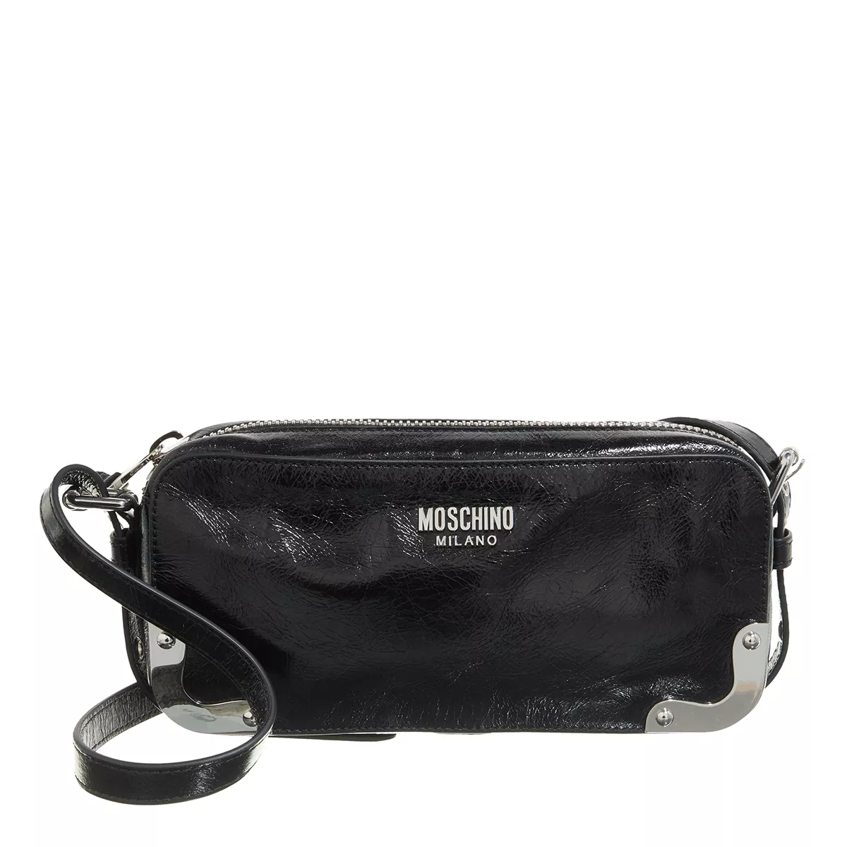 Schwarze Schultertasche aus Lackleder
